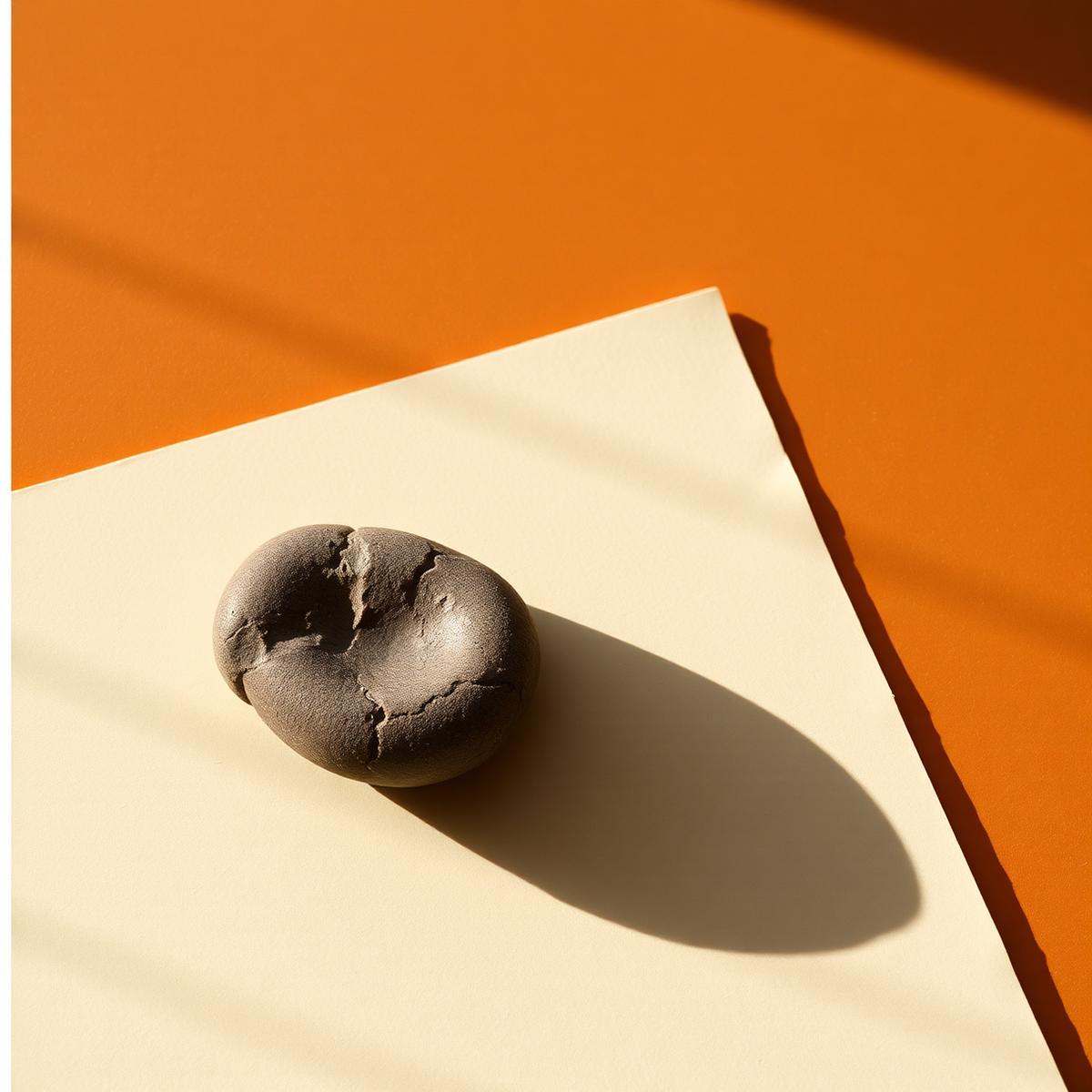 A smooth stone resting on aged paper in warm side light